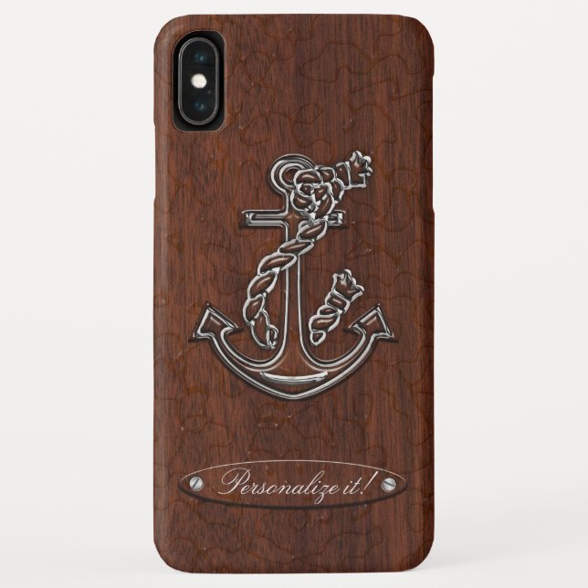 Personalize it! Wet Nautical Mahogany Anchor Steel Case-Mate iPhone Case (Back)