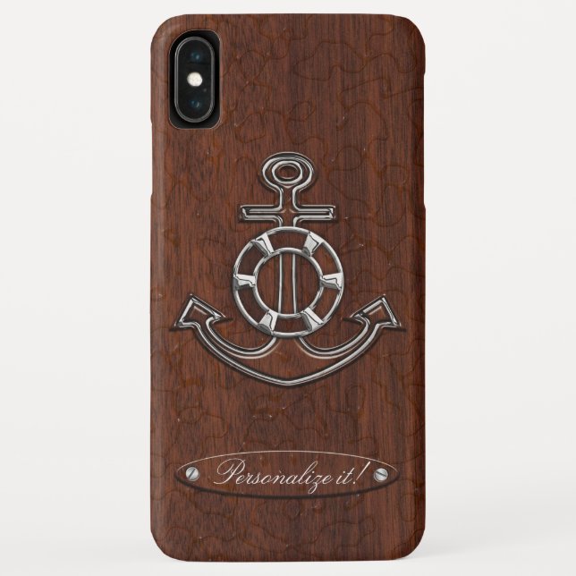 Personalize it! Wet Nautical Mahogany Anchor Steel Case-Mate iPhone Case (Back)