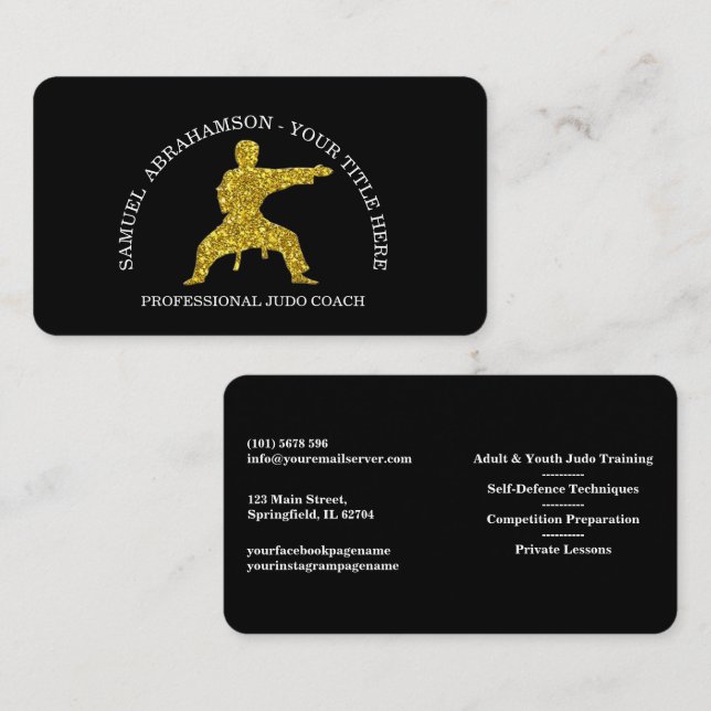 Personalize Karate instructor Gold Kickboxing  Business Card (Front/Back)