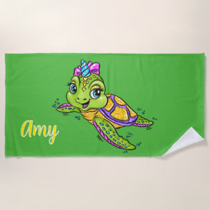 Personalize Kids Unicorn Turtle  Beach Towel