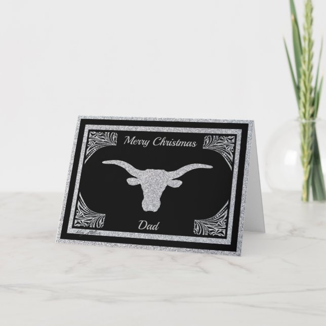 PERSONALIZE LONGHORN STEER SILHOUETTE HOLIDAY CARD (Front)