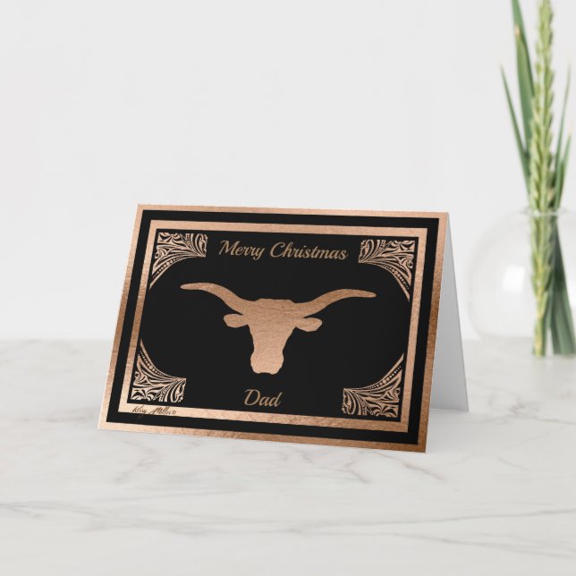 PERSONALIZE LONGHORN STEER SILHOUETTE HOLIDAY CARD (Front)