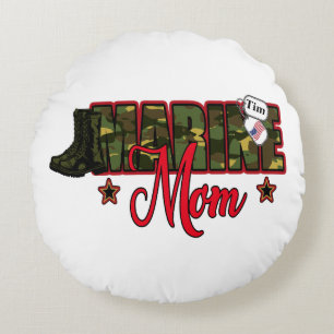 Personalize Marine Mom with Dog Tag Round Cushion