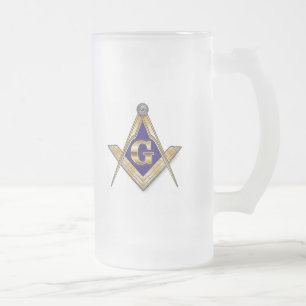 PERSONALIZE MASONIC SQUARE AND COMPASS FROSTED GLASS BEER MUG
