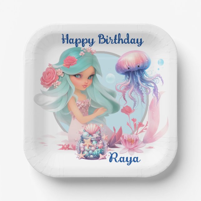 Personalize Mermaid Party  Paper Plate (Front)