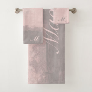 Personalize modern art style light pink gray bath towel set