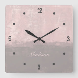 Personalize modern art style light pink gray square wall clock