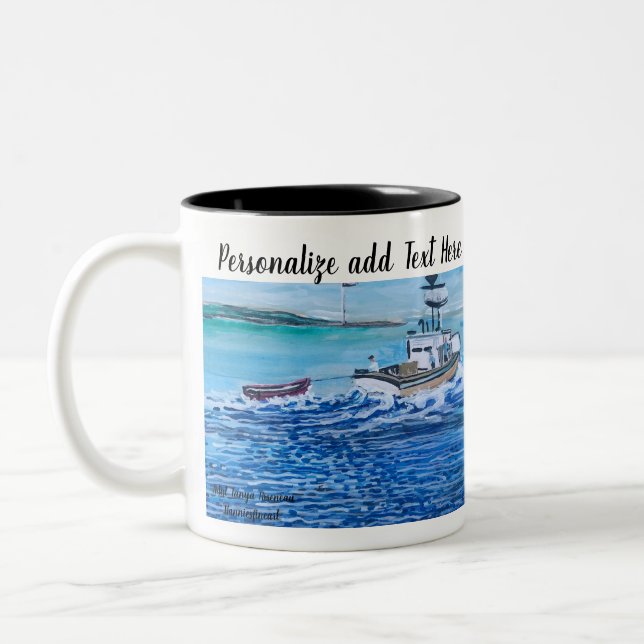 Personalize Modern Fishermen's Art Two-Tone Coffee Mug (Left)