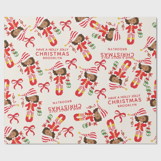 Personalize Multicultural Elf Wrapping Paper (Flat)