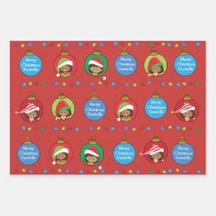 Personalize Multicultural Girl Elf Wrapping Paper Sheet