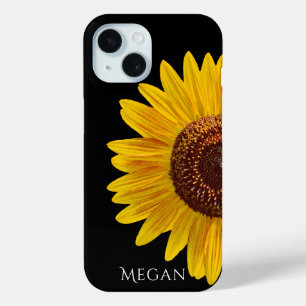 Personalize Name Black Case with Yellow Sunflower 