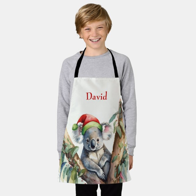 Personalize Name Christmas Koala in gumtree Apron (Worn)