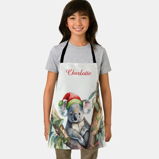 Personalize Name Christmas Koala in gumtree Apron (Insitu)