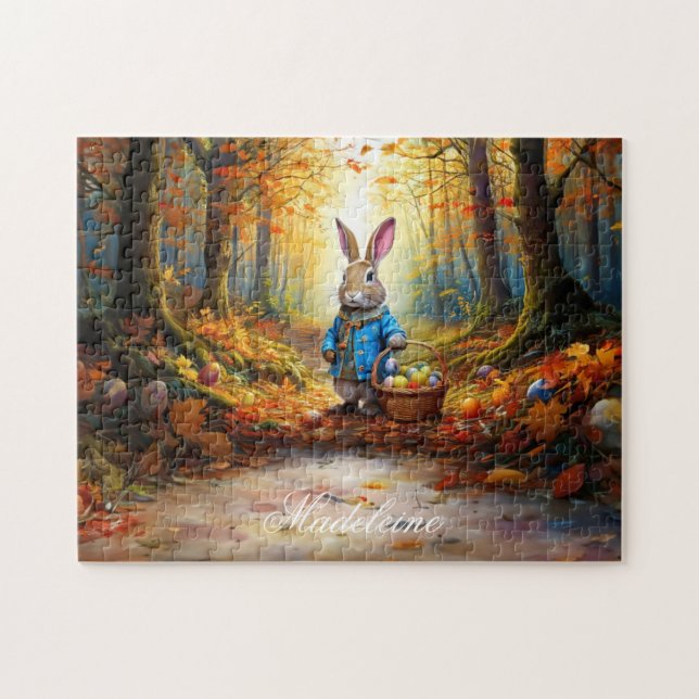 Personalize Name Easter Bunny Eggs Basket Jigsaw Puzzle (Horizontal)
