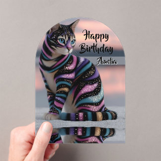 personalize name & image cat birthday acrylic invitations
