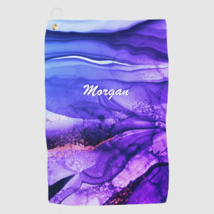 Personalize Name in White Script, Ink Abstract 9 Golf Towel