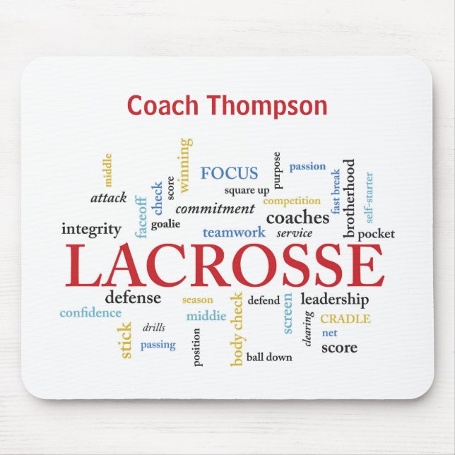 Personalize Name Lacrosse Coach Thanks Words Mouse Mat (Front)