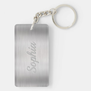 Personalize Name & Message, Brushed Steel Key Ring