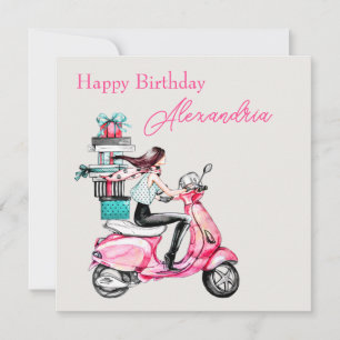 Personalize Name on Happy Birthday Girl Scooter Card