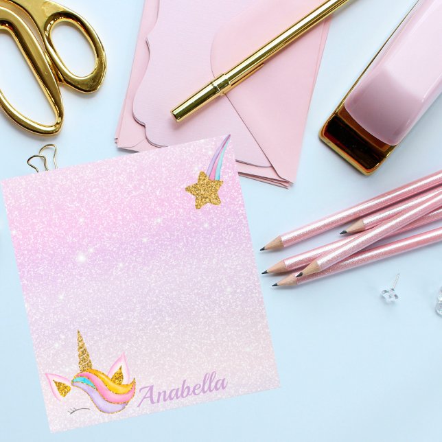 Personalize Name Purple Sparkle Glitter Unicorn  Notepad (Creator Uploaded)