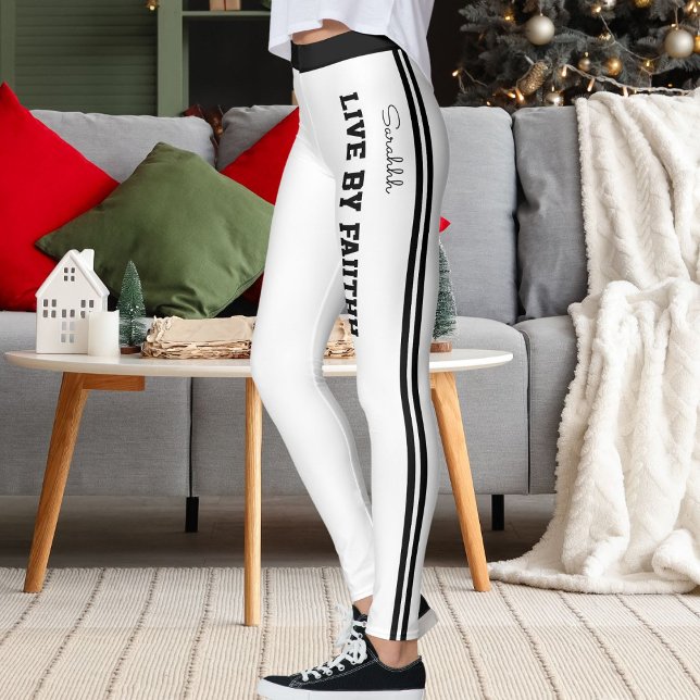 Personalize Name Quote Active Women Striped Yoga  Leggings (Creator Uploaded)