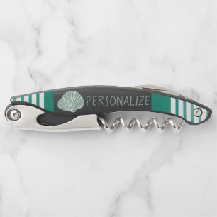 Personalize Nautical Green Seashell  Corkscrew