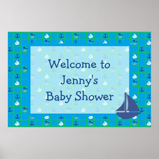 Personalize Nautical Sailboats  Baby shower Poster (Front)