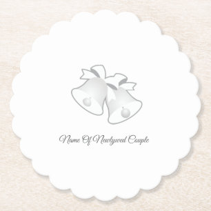 Personalize Newlyweds Wedding Bells White   Paper Coaster