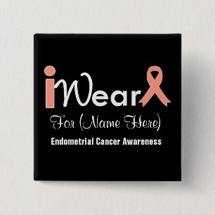 Personalize Peach Ribbon Endometrial Cancer 15 Cm Square Badge