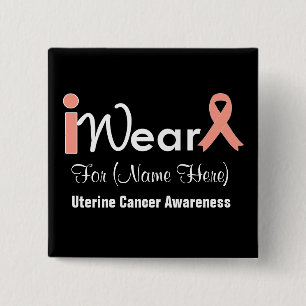 Personalize Peach Ribbon Uterine Cancer 15 Cm Square Badge