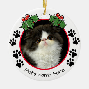 Personalize pet Cat / Dog paw print photo template Ceramic Tree Decoration