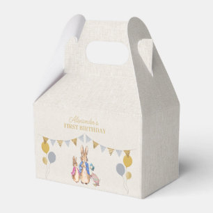 Personalize Peter rabbit beige linen 1st Birthday Favour Box