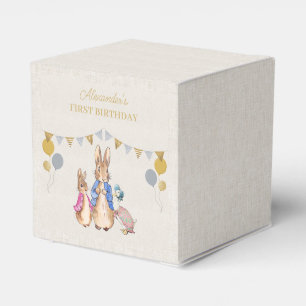 Personalize Peter rabbit beige linen 1st Birthday Favour Box