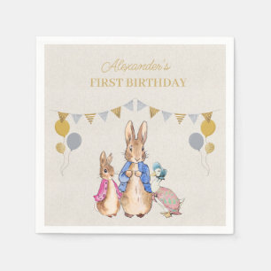 Personalize Peter rabbit beige linen 1st Birthday Napkin