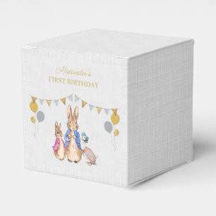 Personalize Peter rabbit gray linen 1st Birthday Favour Box