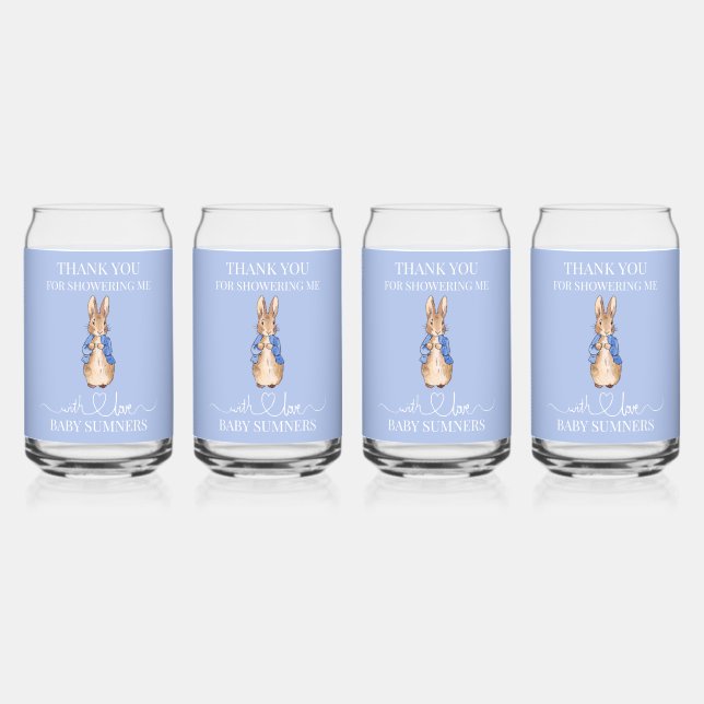 Personalize Peter the rabbit Baby Shower Thank you Can Glass (Front)
