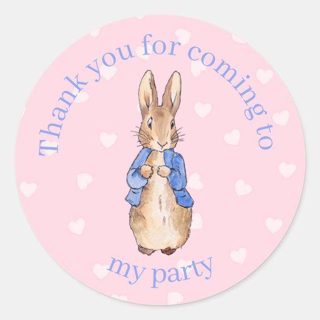 Personalize Peter the rabbit Baby shower Thank you Classic Round Sticker (Front)