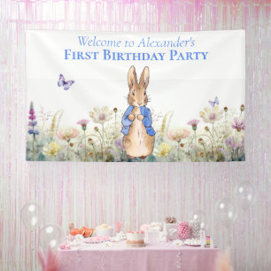 Personalize Peter the rabbit First Birthday Party Banner