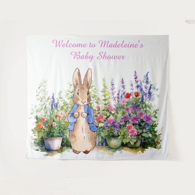 Personalize Peter the rabbit in garden baby shower Tapestry (Front (Horizontal))