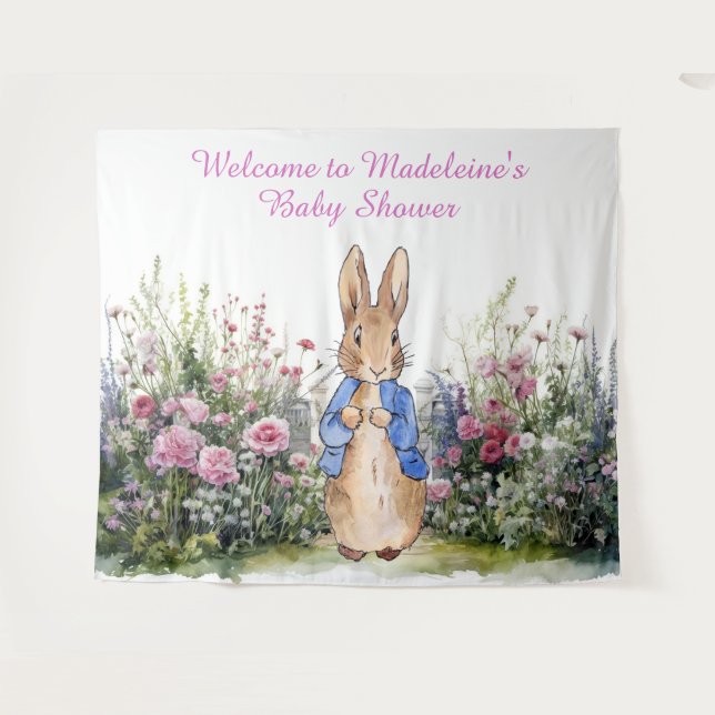 Personalize Peter the rabbit in garden baby shower Tapestry (Front (Horizontal))