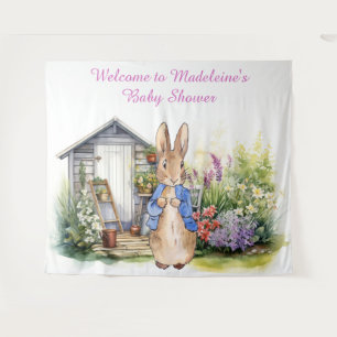 Personalize Peter the rabbit in garden baby shower Tapestry