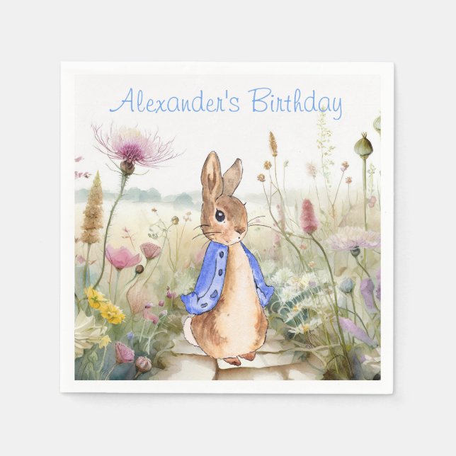 Personalize Peter the rabbit in wildflower garden Napkin (Front)