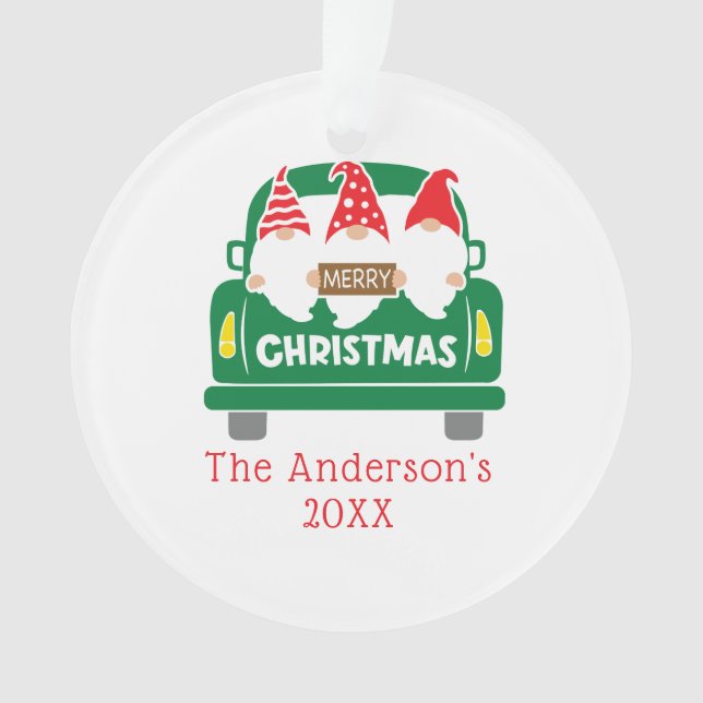 Personalize Photo Christmas Gnomes Truck Christmas Ornament (Front)