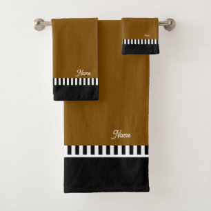 Personalize Piano Keys Luxurious Brown Gift Bath Towel Set