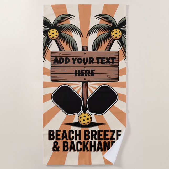 PERSONALIZE Pickleball Beach Breeze & Backhand Beach Towel (Front)