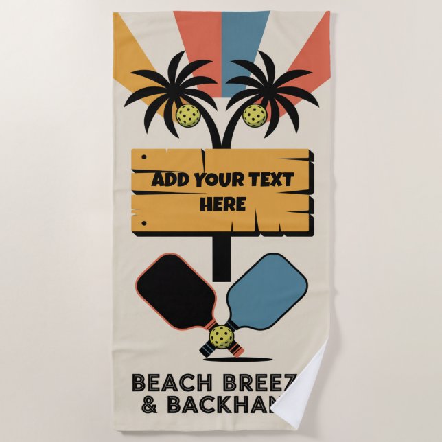 PERSONALIZE Pickleball Beach Breeze & Backhand Beach Towel (Front)
