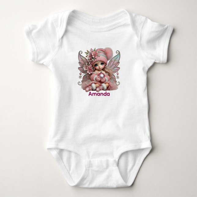 Personalize Pink Fairy  Baby Bodysuit (Front)