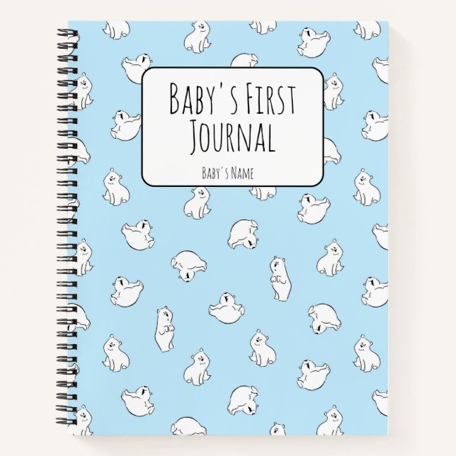 Personalize Polar Bear Blue Baby's First Journal (Front)