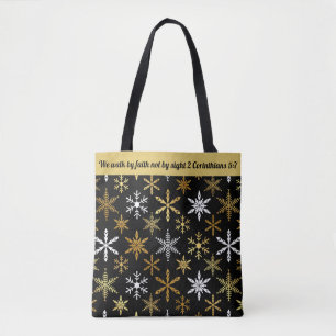 Personalize Quote/Name Black and gold Snowflake Tote Bag