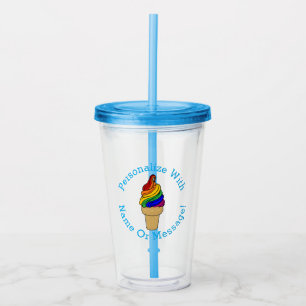 PERSONALIZE Rainbow Swirl Ice Cream Acrylic Tumbler